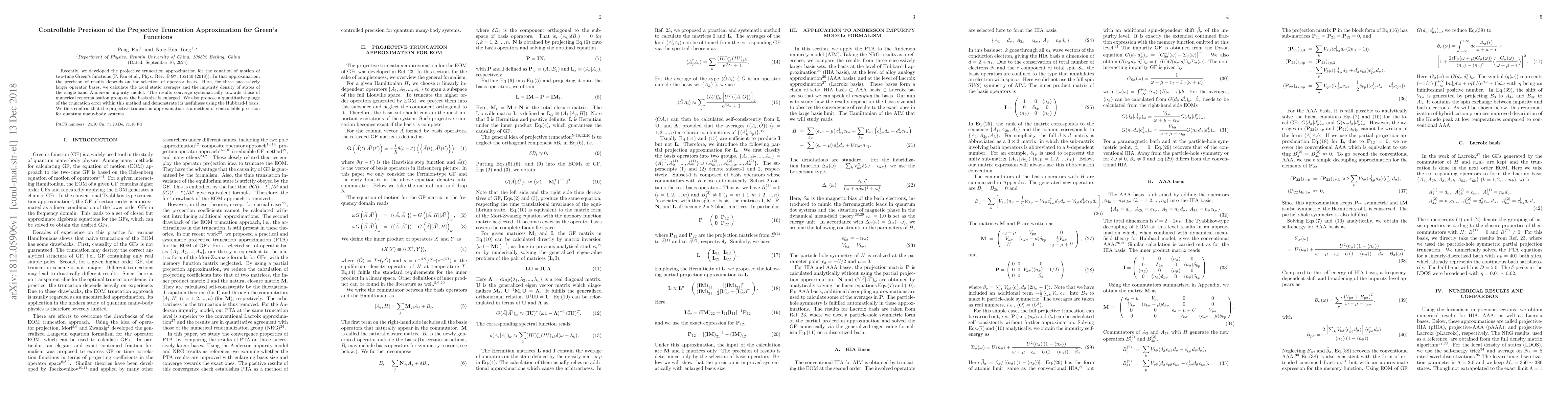 Thumbnail for Controllable Precision of the Projective Truncation Approximation for
  Green's Functions