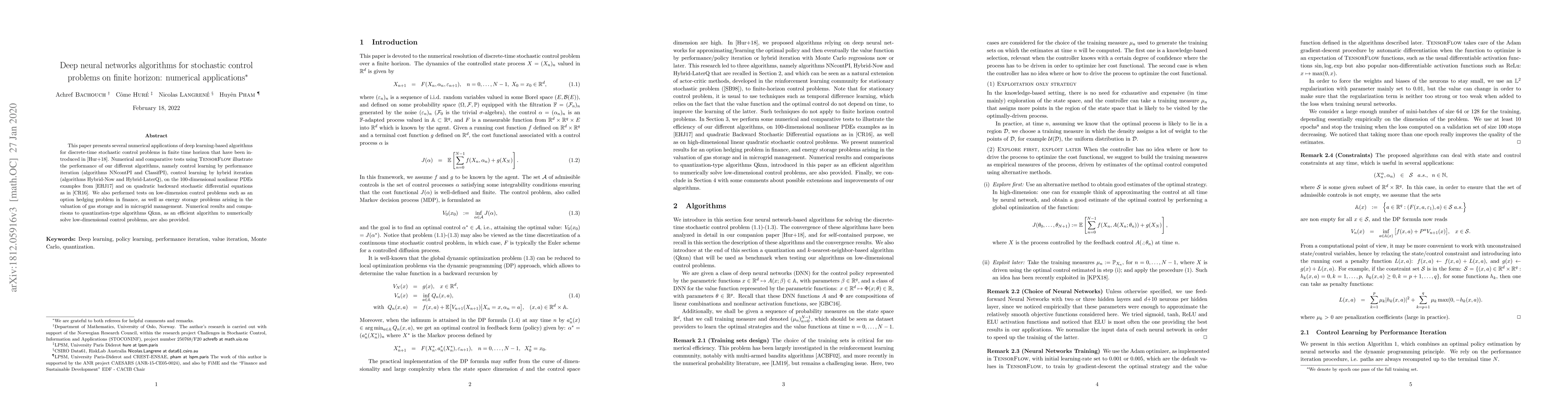 Thumbnail for Deep neural networks algorithms for stochastic control problems on
  finite horizon: numerical applications