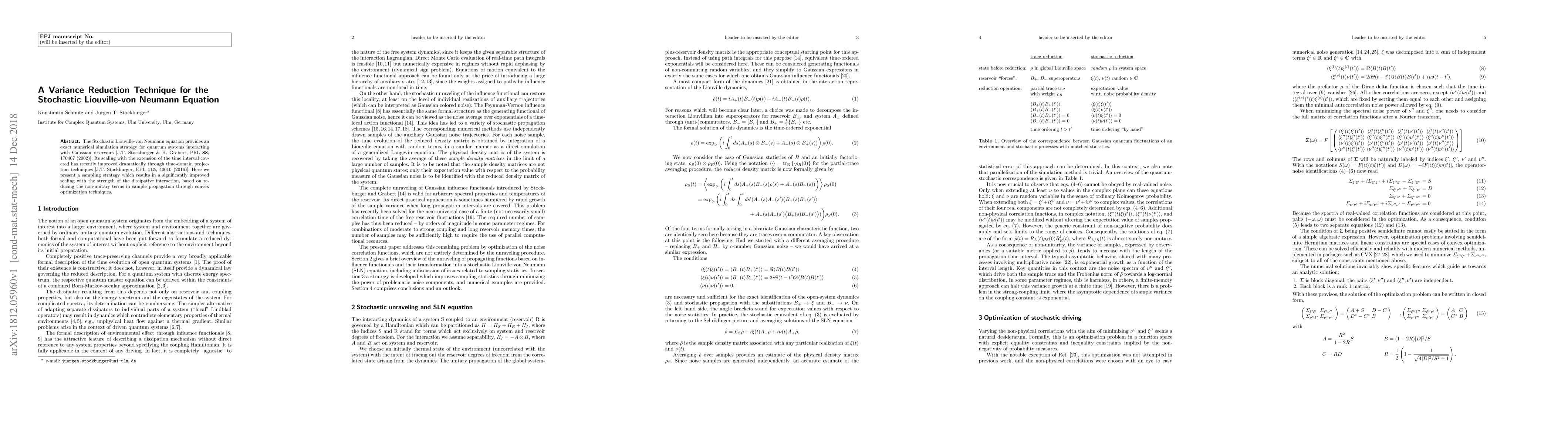 Thumbnail for A Variance Reduction Technique for the Stochastic Liouville-von Neuman
  Equation