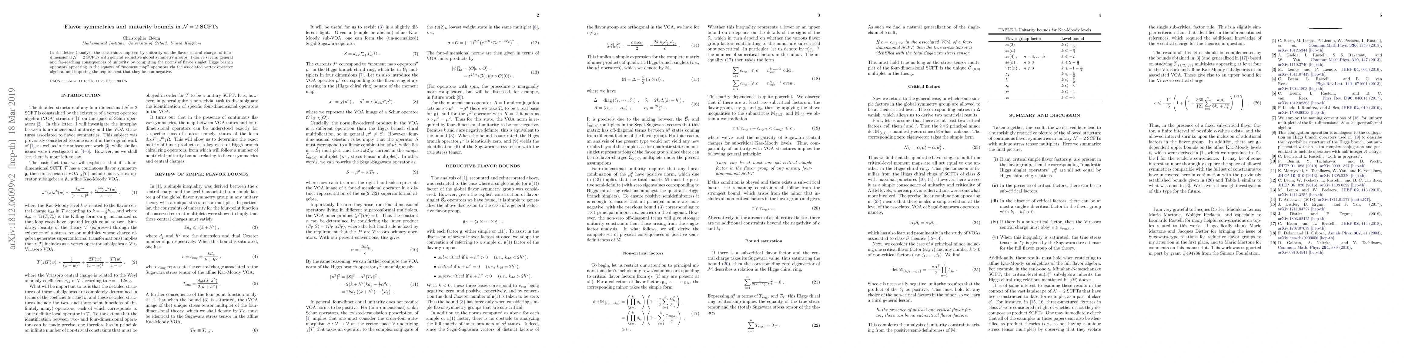 Thumbnail for Flavor symmetries and unitarity bounds in ${\mathcal N}=2$ SCFTs