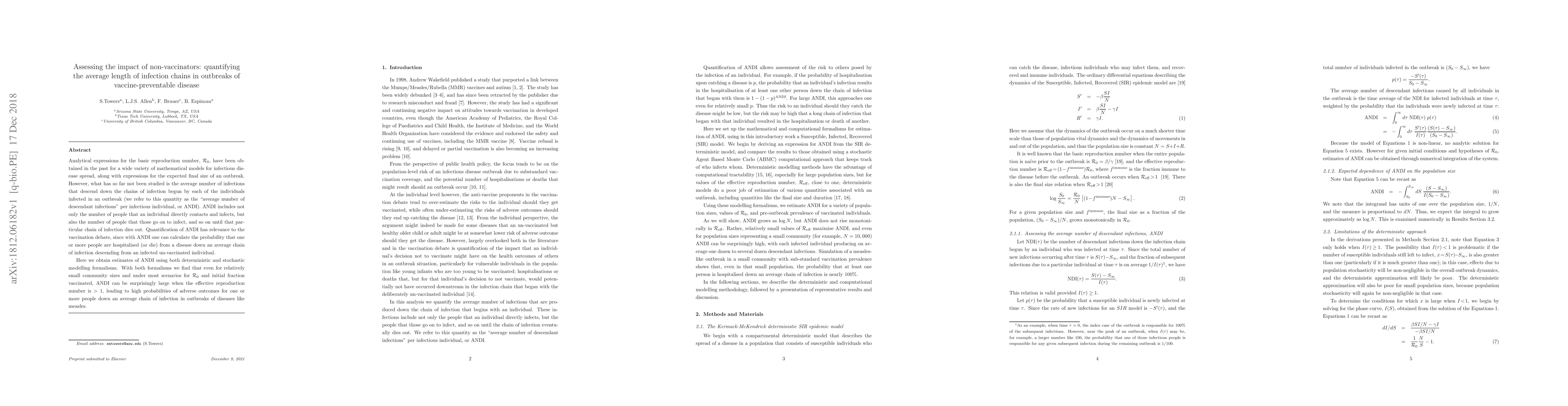 Thumbnail for Assessing the impact of non-vaccinators: quantifying the average length
  of infection chains in outbreaks of vaccine-preventable disease