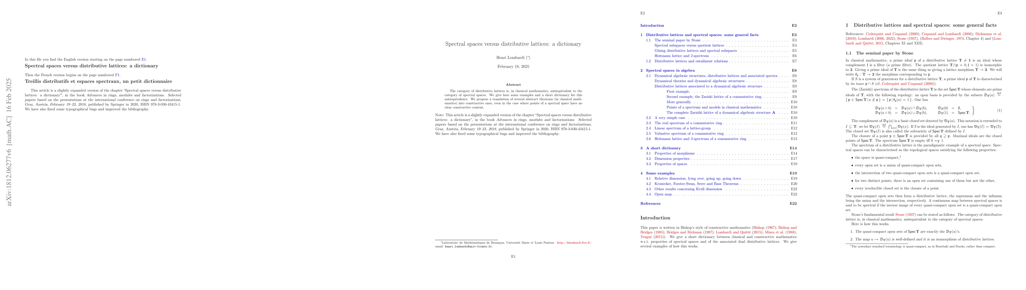 Thumbnail for Spectral spaces versus distributive lattices: a dictionary