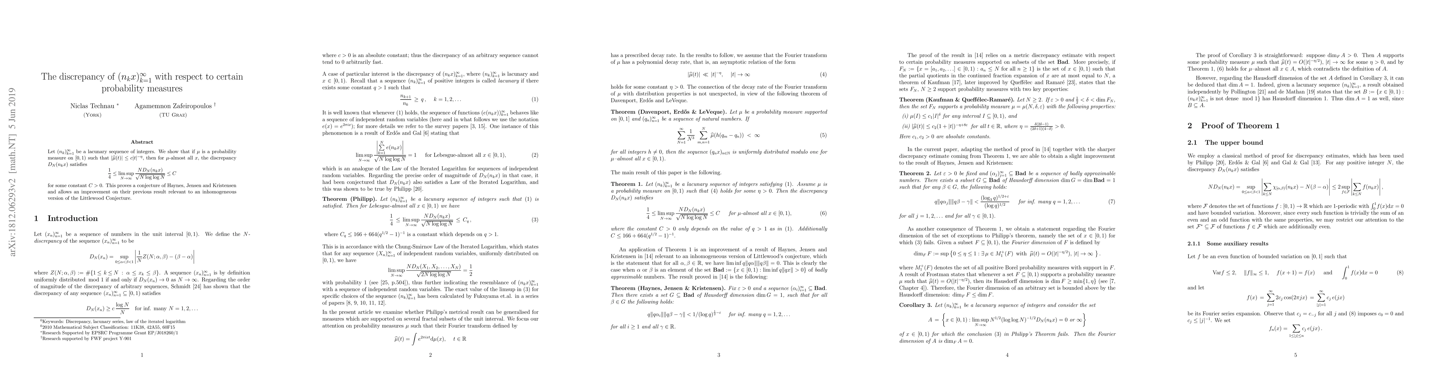 Thumbnail for The discrepancy of $(n_kx)$ with respect to certain probability measures