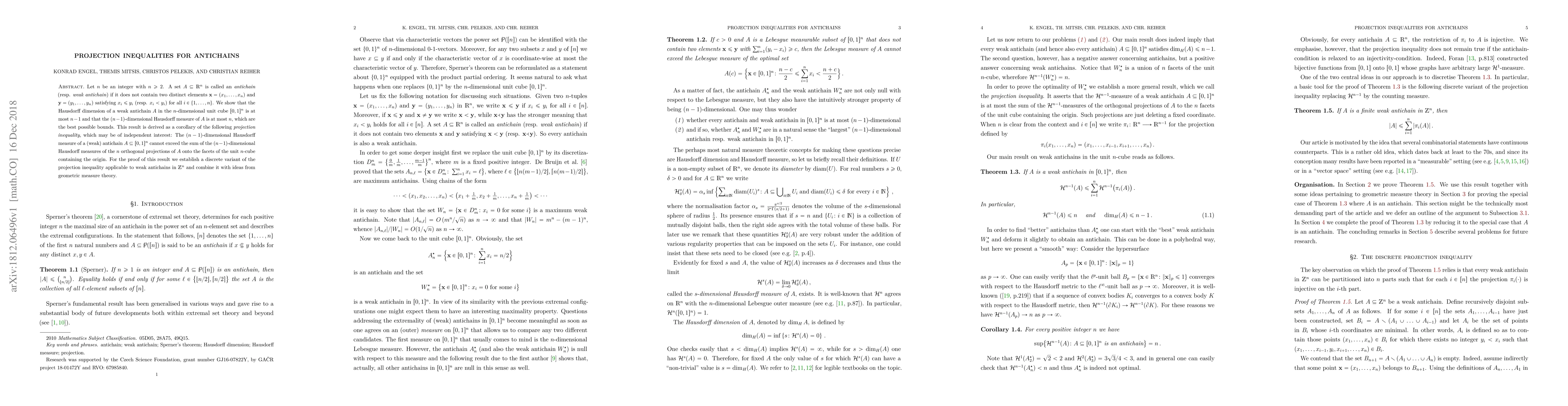 Thumbnail for Projection inequalities for antichains