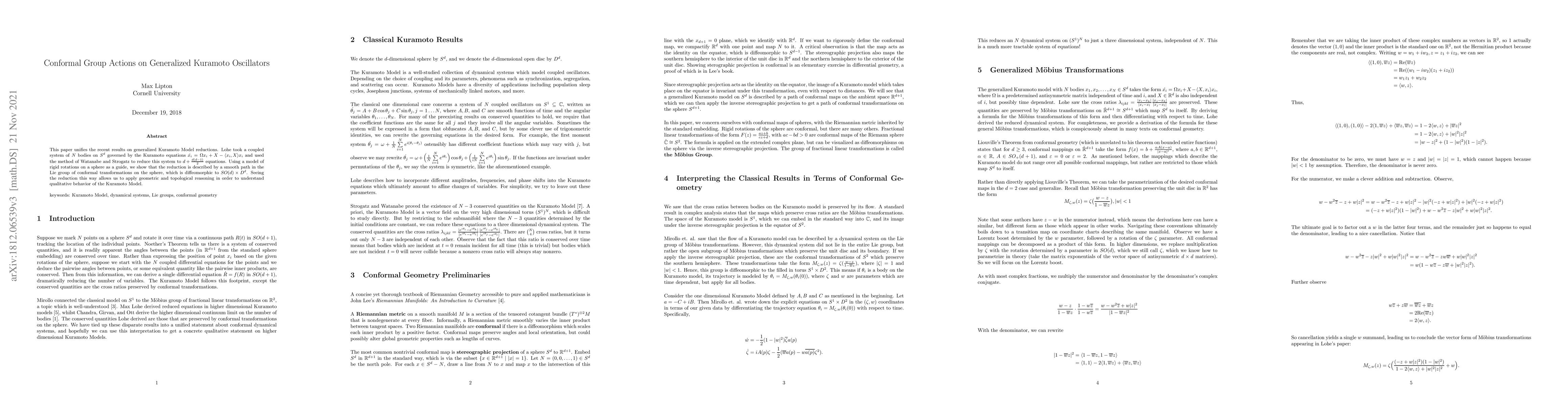 Thumbnail for Conformal Group Actions on Generalized Kuramoto Oscillators