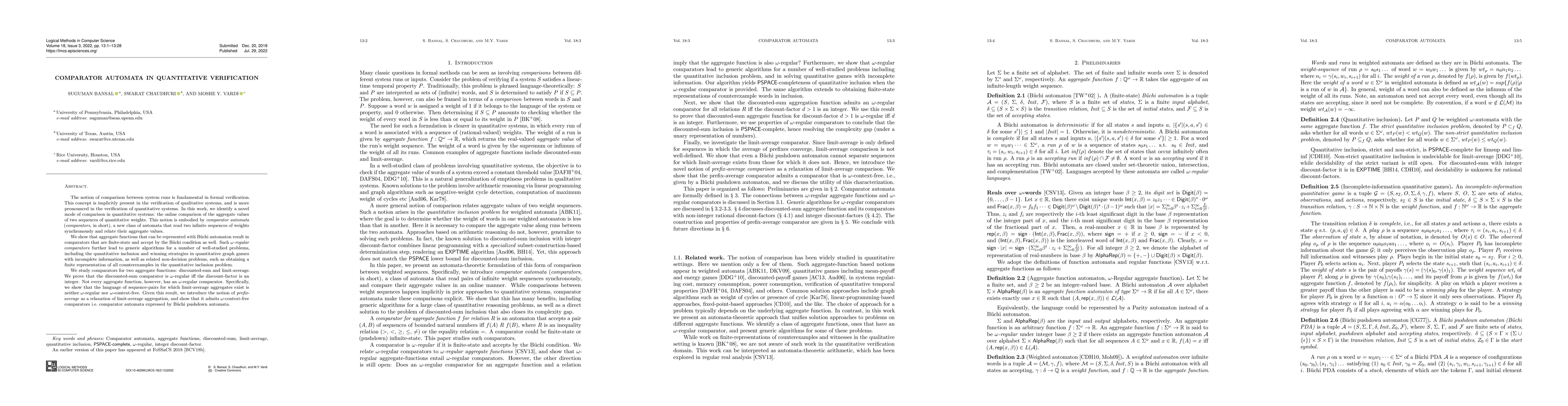 Thumbnail for Comparator automata in quantitative verification