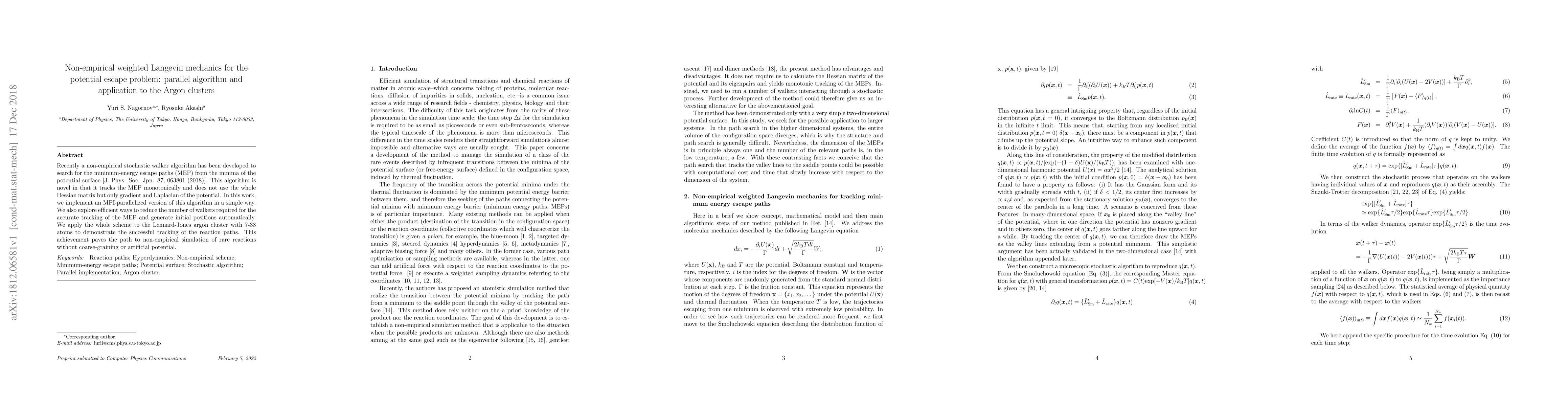 Thumbnail for Non-empirical weighted Langevin mechanics for the potential escape
  problem: parallel algorithm and application to the Argon clusters