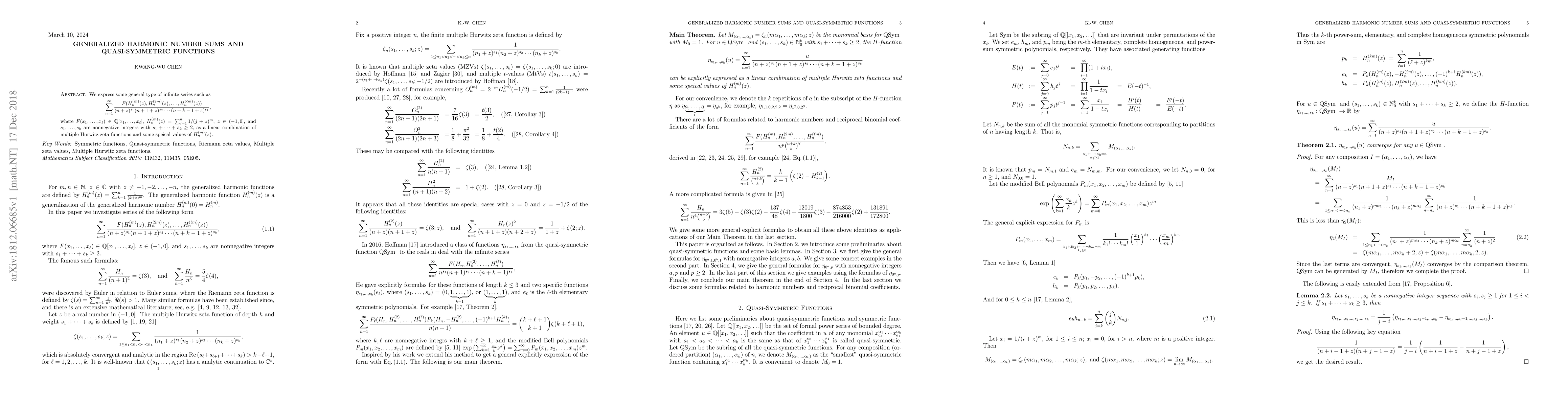 Thumbnail for Generalized Harmonic Number Sums and Quasi-Symmetric Functions