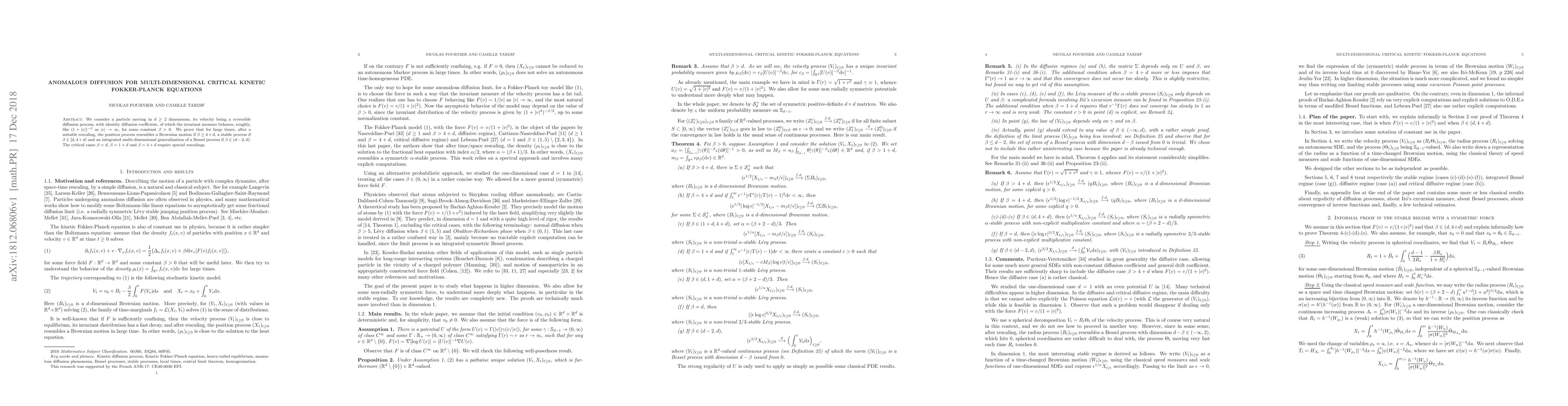 Thumbnail for Anomalous diffusion for multi-dimensional critical Kinetic Fokker-Planck
  equations
