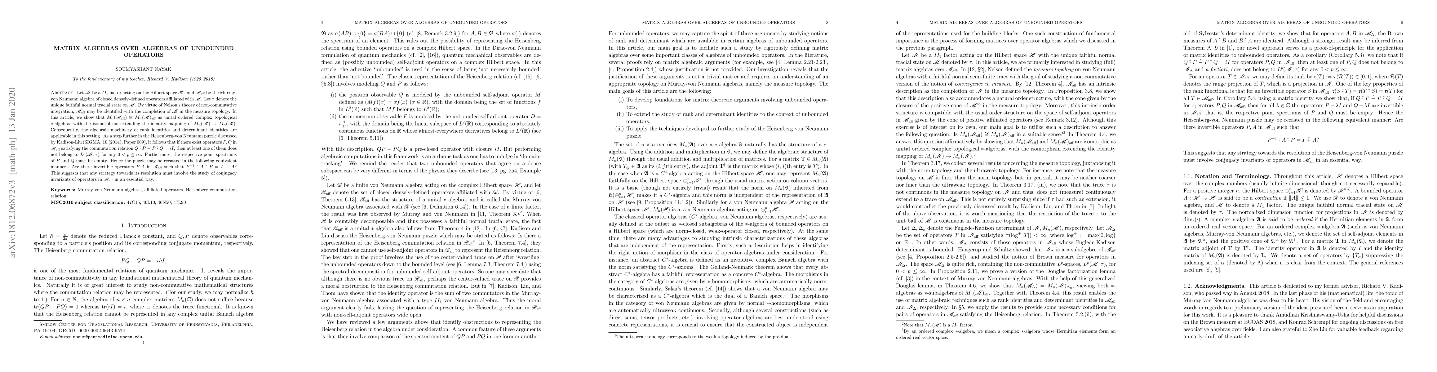 Thumbnail for Matrix algebras over algebras of unbounded operators