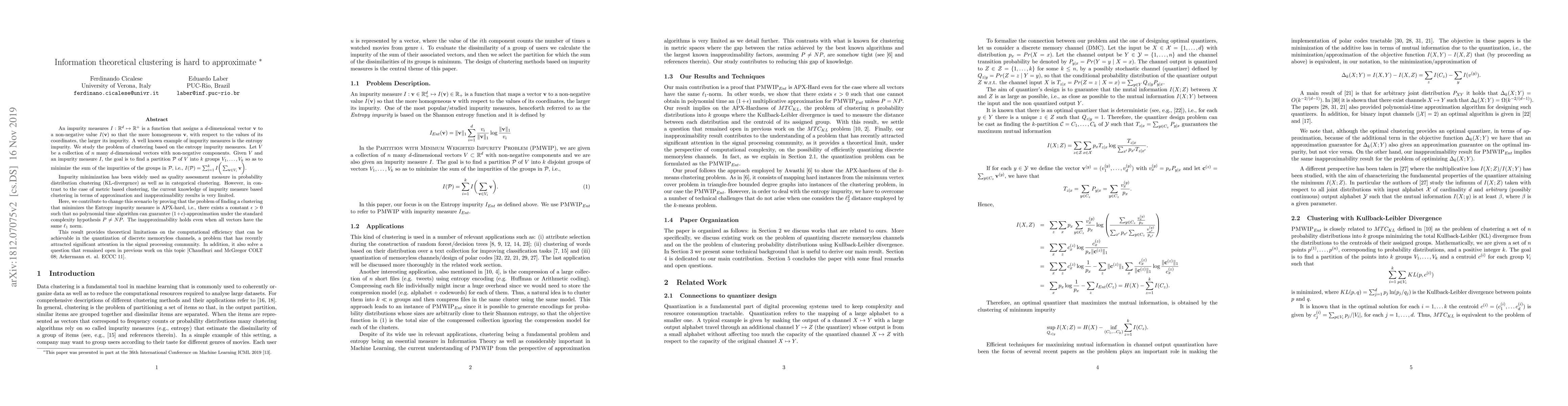 Thumbnail for Information theoretical clustering is hard to approximate