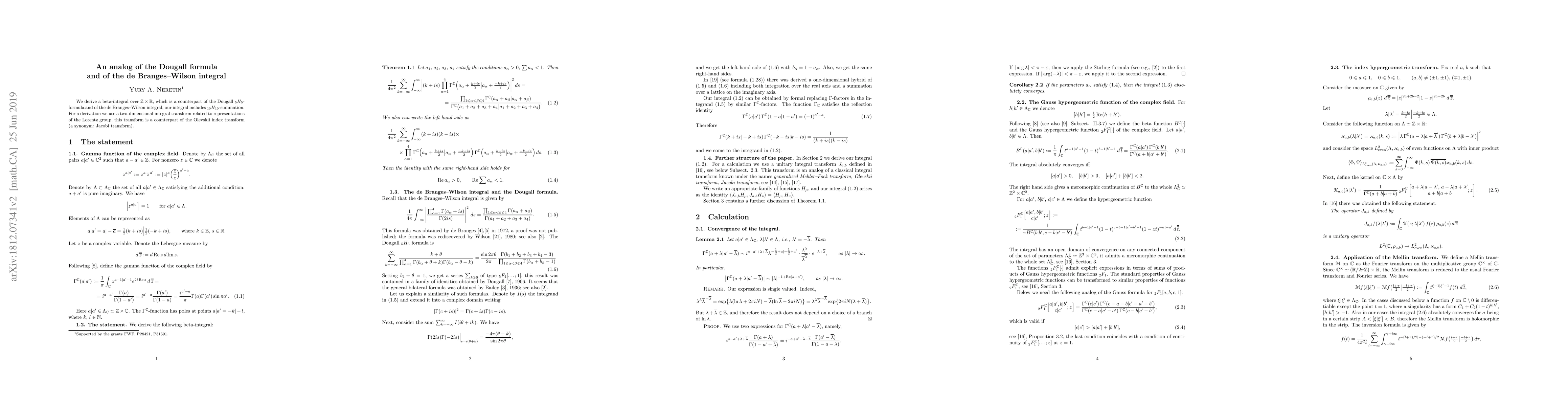 Thumbnail for An analog of the Dougall formula and of the de Branges--Wilson integral