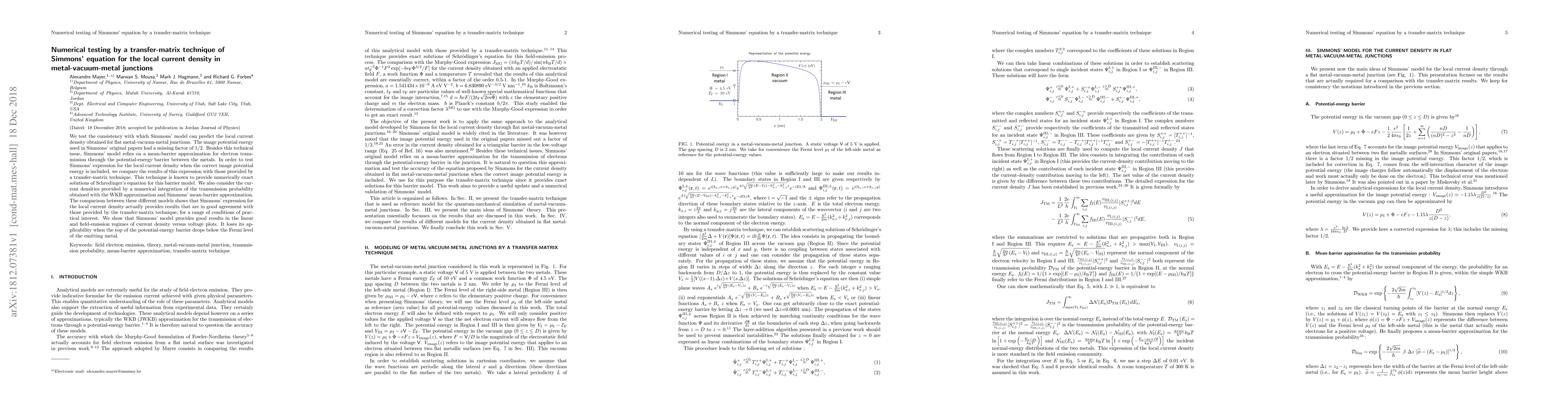 Thumbnail for Numerical testing by a transfer-matrix technique of Simmons' equation
  for the local current density in metal-vacuum-metal junctions