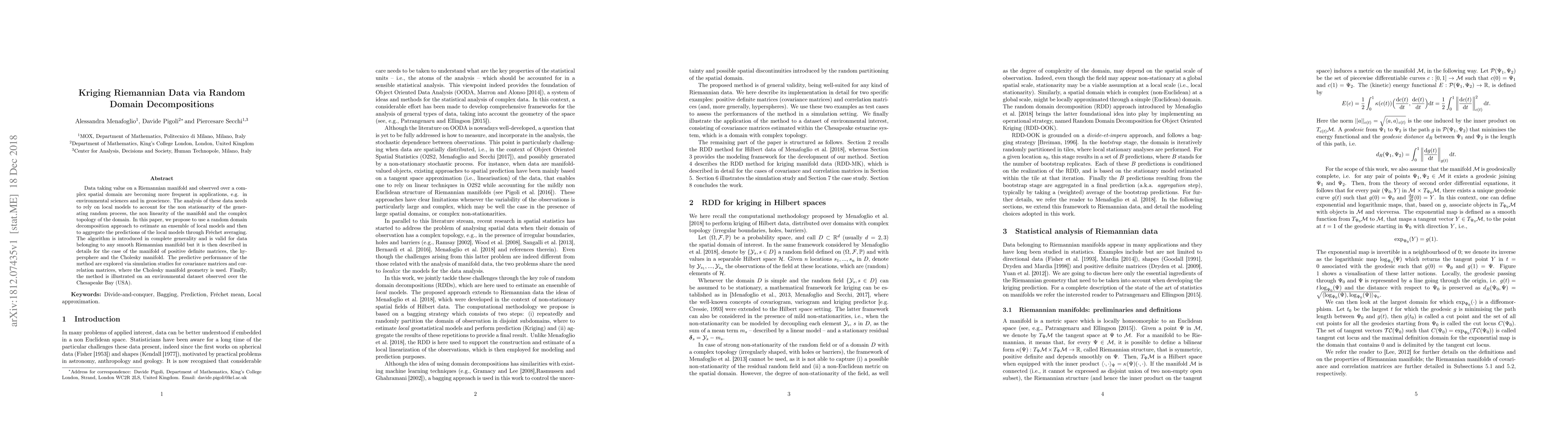 Thumbnail for Kriging Riemannian Data via Random Domain Decompositions