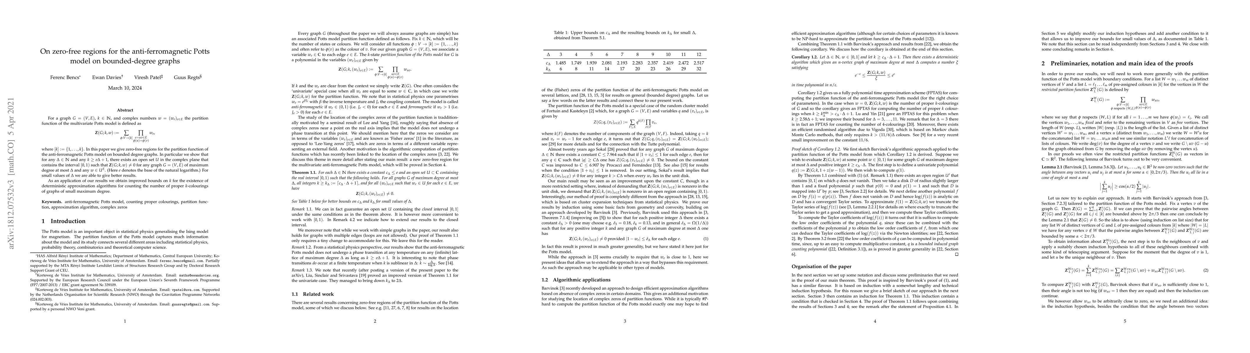 Thumbnail for On zero-free regions for the anti-ferromagnetic Potts model on
  bounded-degree graphs