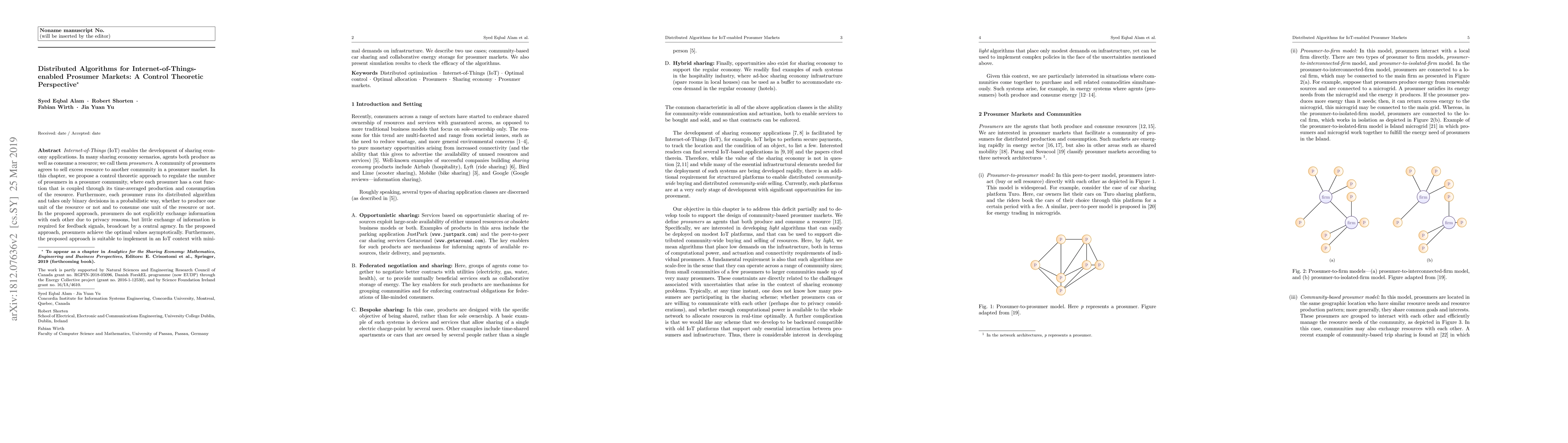 Thumbnail for Distributed Algorithms for Internet-of-Things-enabled Prosumer Markets:
  A Control Theoretic Perspective