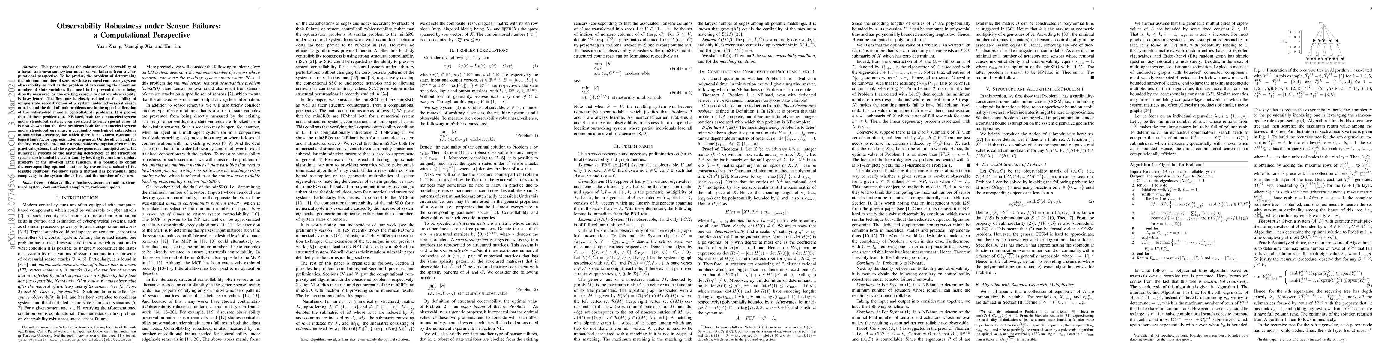 Thumbnail for Observability Robustness under Sensor Failures: a Computational
  Perspective