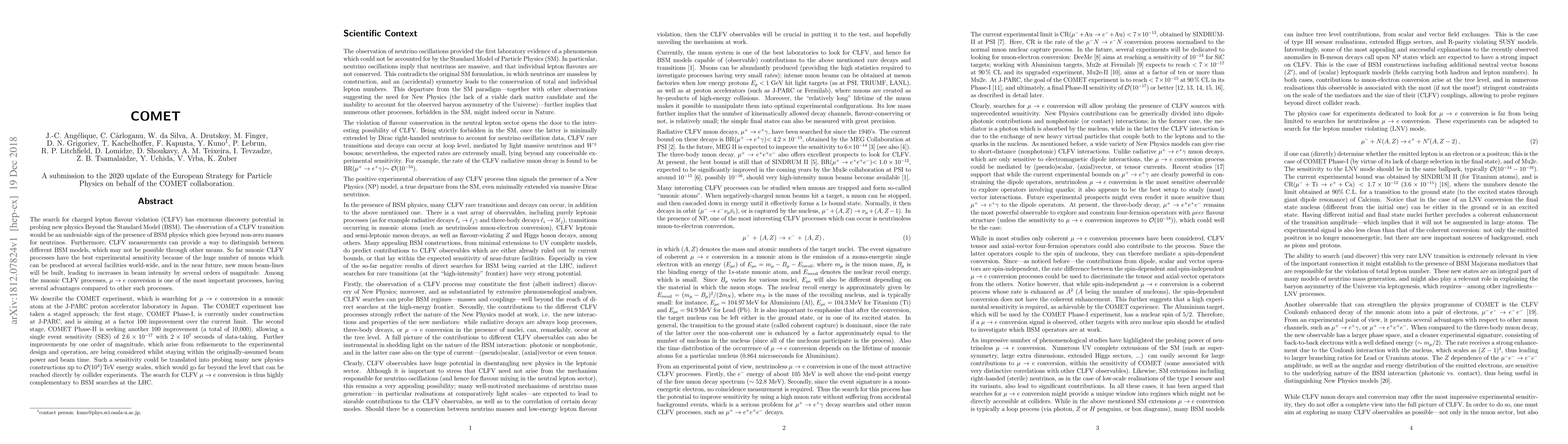Thumbnail for COMET - A submission to the 2020 update of the European Strategy for
  Particle Physics on behalf of the COMET collaboration
