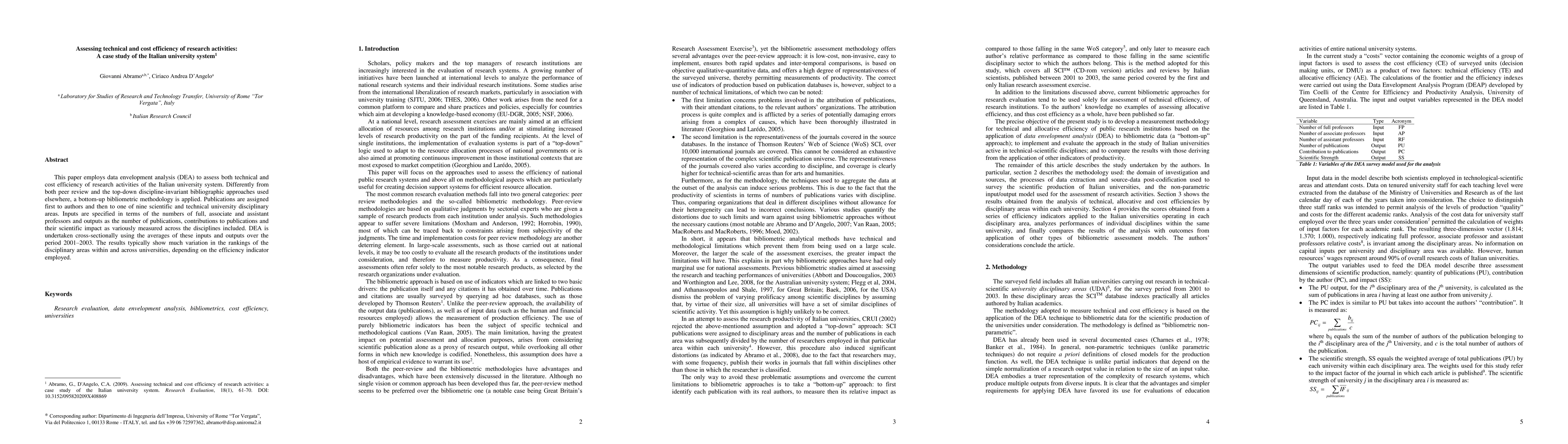 Thumbnail for Assessing technical and cost efficiency of research activities: A case
  study of the Italian university system