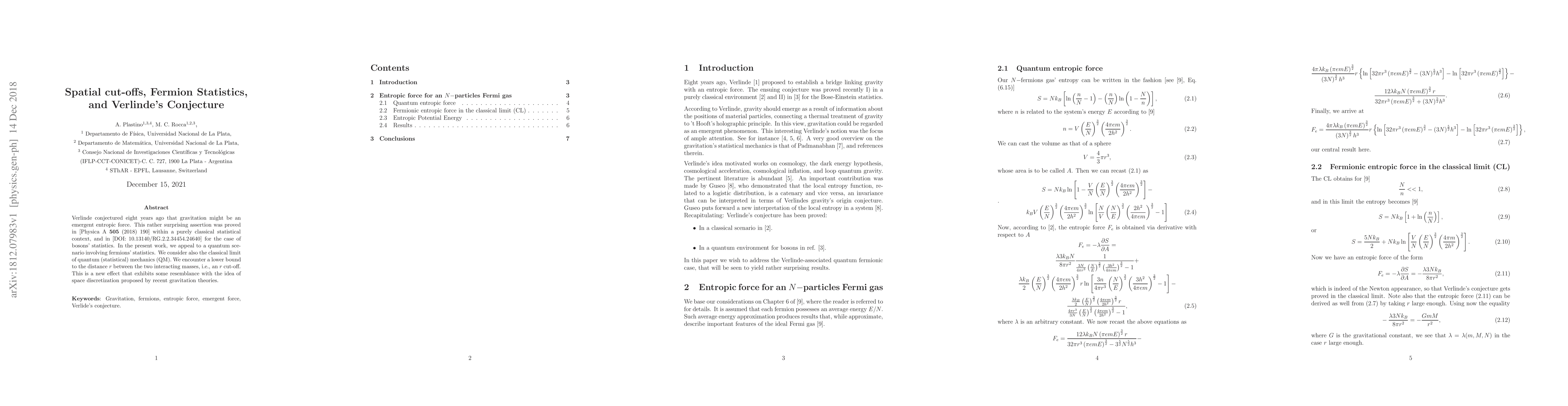 Thumbnail for Spatial cut-offs, Fermion Statistics, and Verlinde's Conjecture