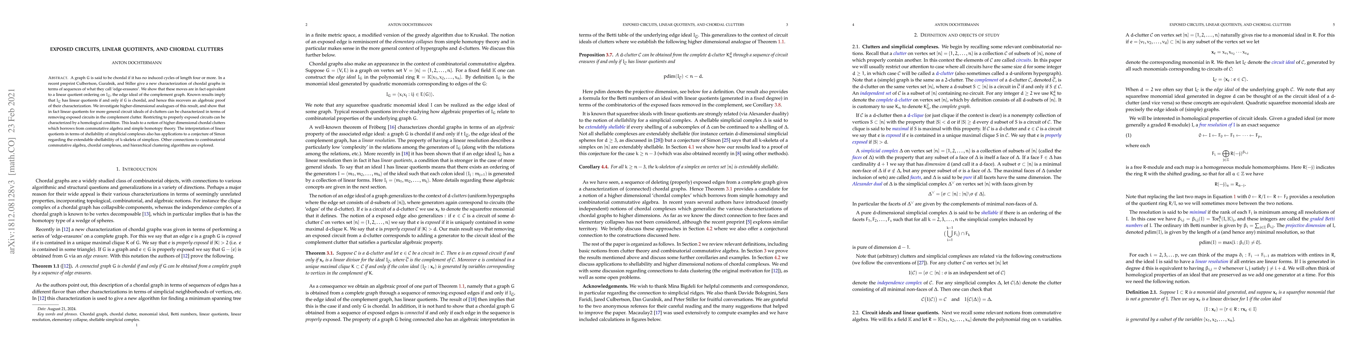 Thumbnail for Exposed circuits, linear quotients, and chordal clutters