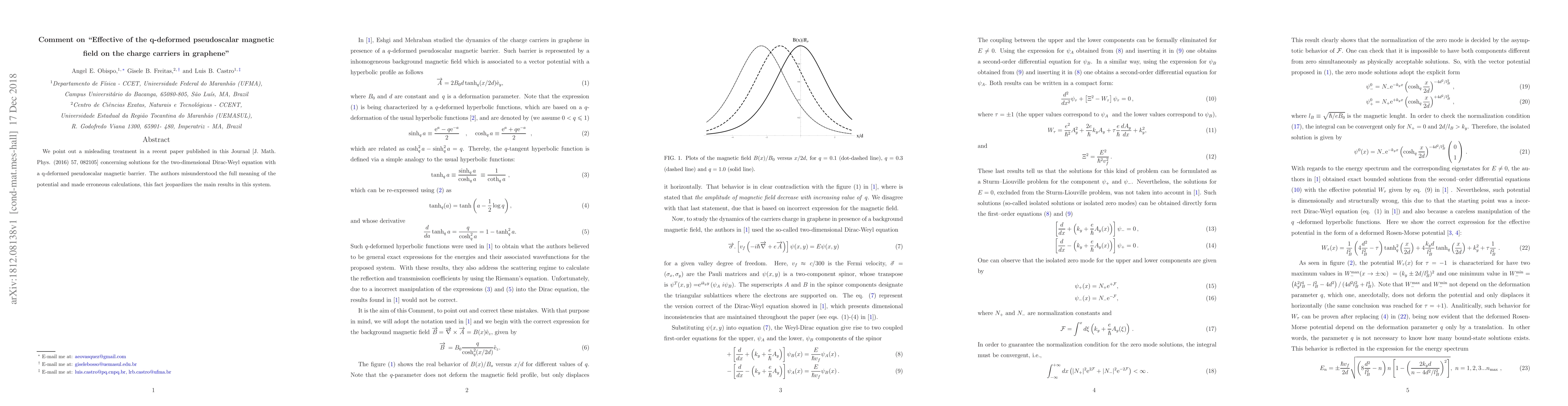 Thumbnail for Comment on "Effective of the q-deformed pseudoscalar magnetic field on
  the charge carriers in graphene"