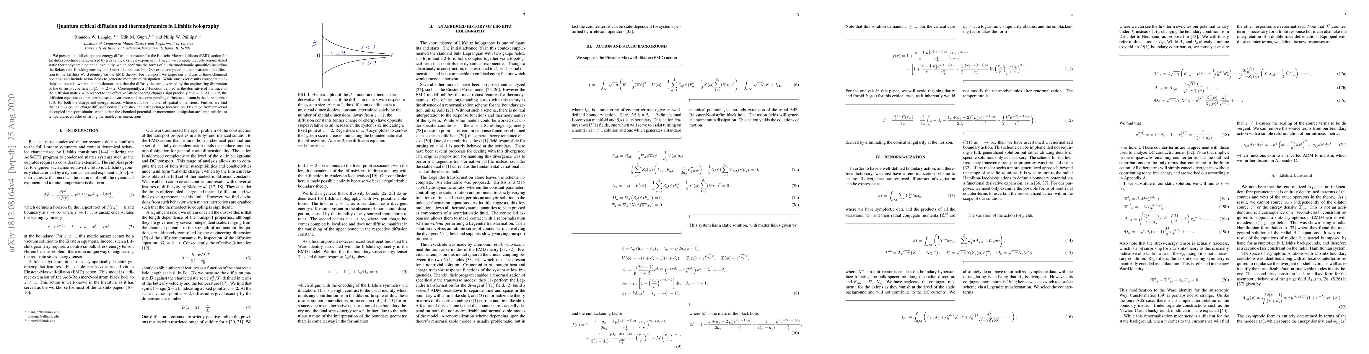 Thumbnail for Quantum Critical Diffusion and Thermodynamics in Lifshitz Holography
