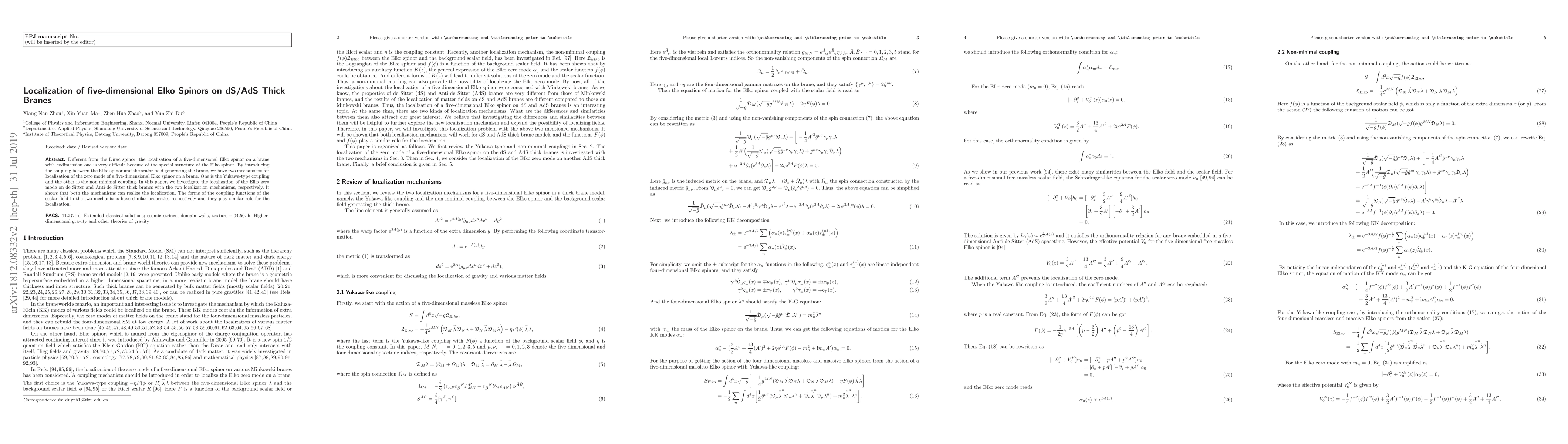 Thumbnail for Localization of five-dimensional Elko Spinors on dS/AdS Thick Branes