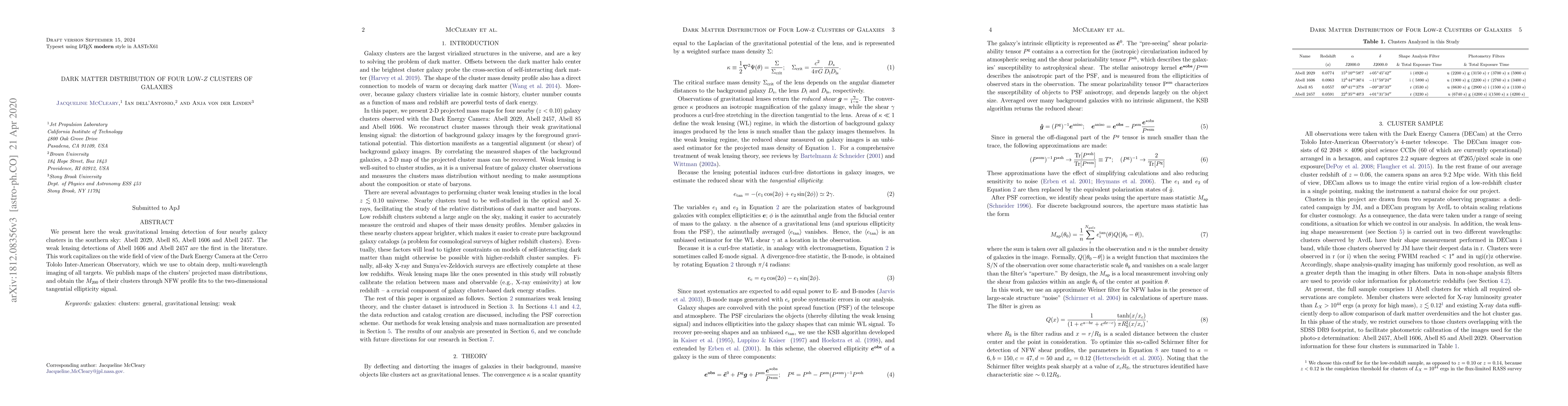 Thumbnail for Dark Matter Distribution of Four Low-z Clusters of Galaxies