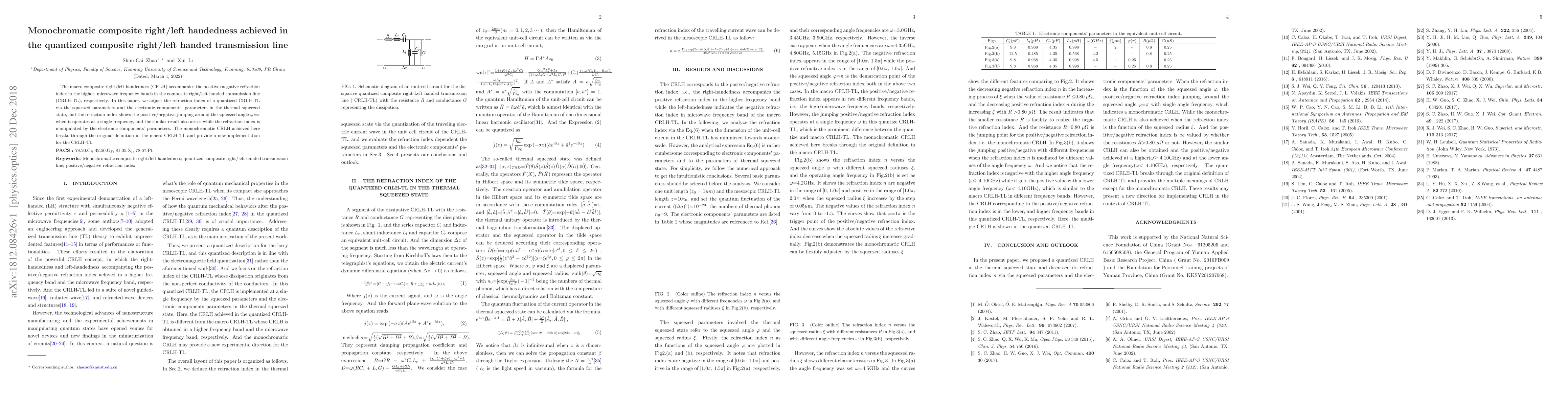 Thumbnail for Monochromatic composite right/left handedness achieved in the quantized
  composite right/left handed transmission line