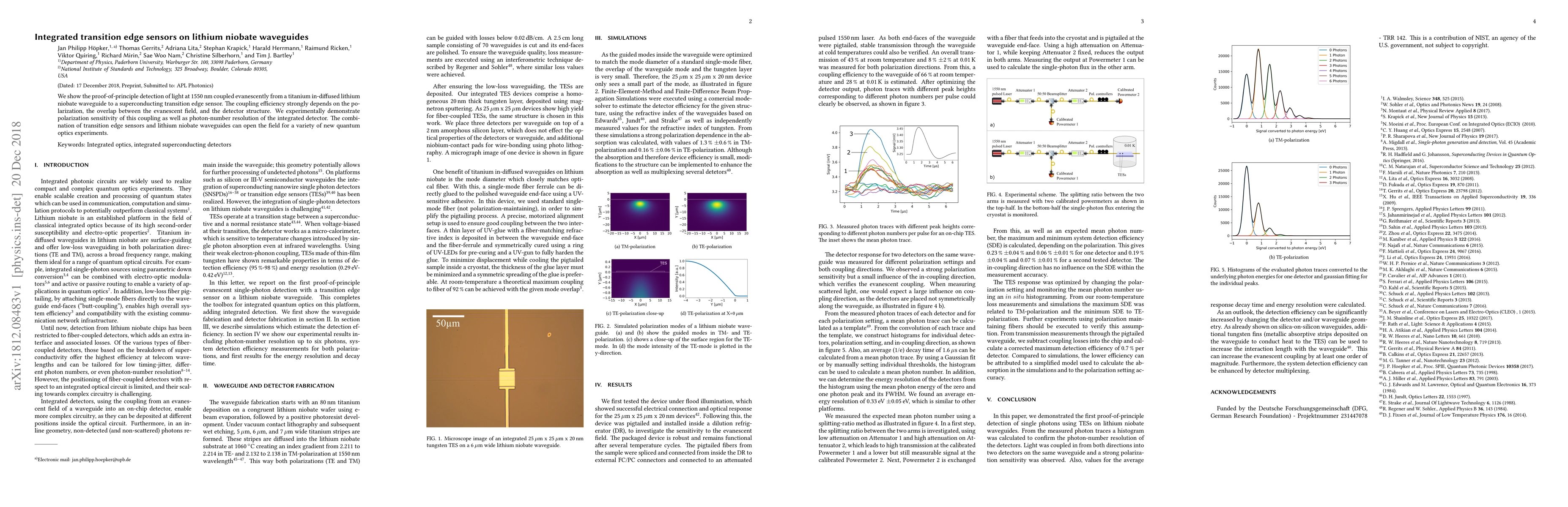 Thumbnail for Integrated transition edge sensors on lithium niobate waveguides