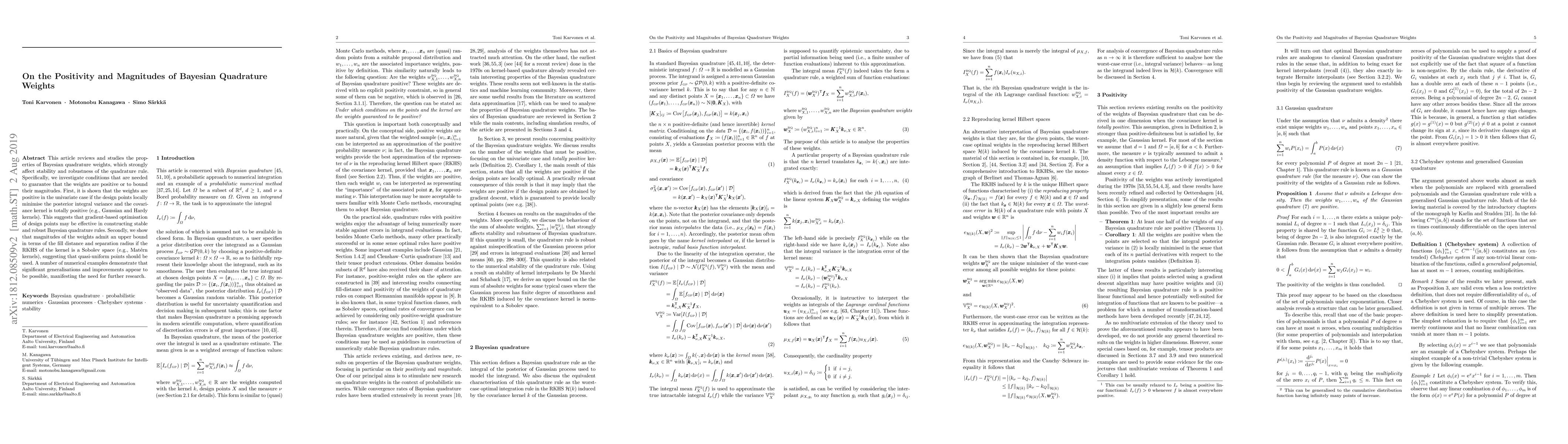 Thumbnail for On the positivity and magnitudes of Bayesian quadrature weights