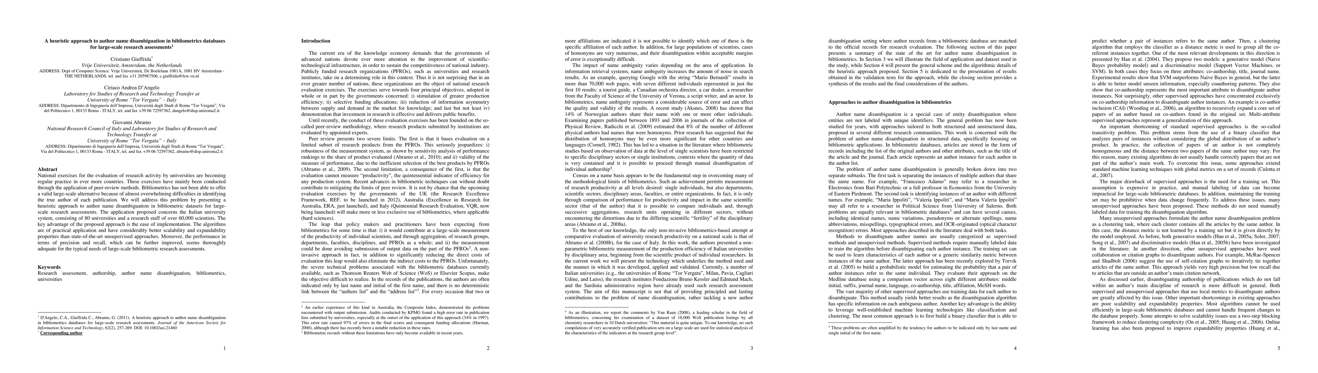 Thumbnail for A heuristic approach to author name disambiguation in bibliometrics
  databases for large-scale research assessments