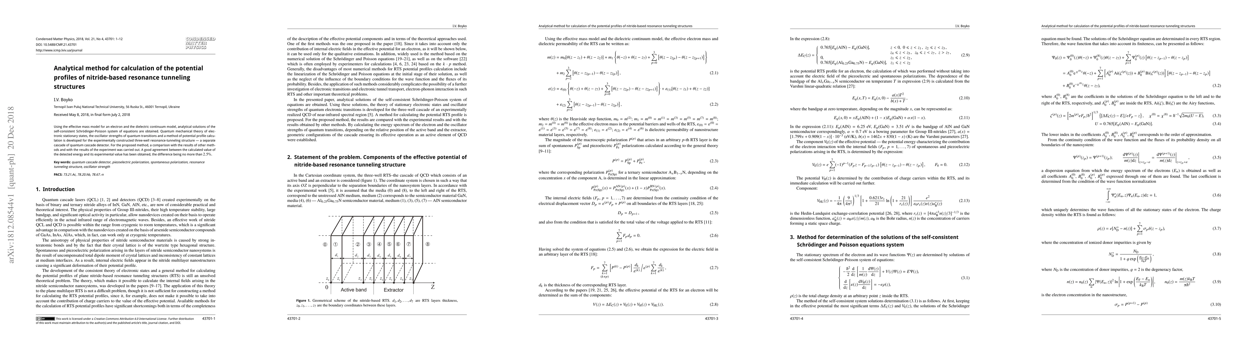 Thumbnail for Analytical method for calculation of the potential profiles of
  nitride-based resonance tunneling structures
