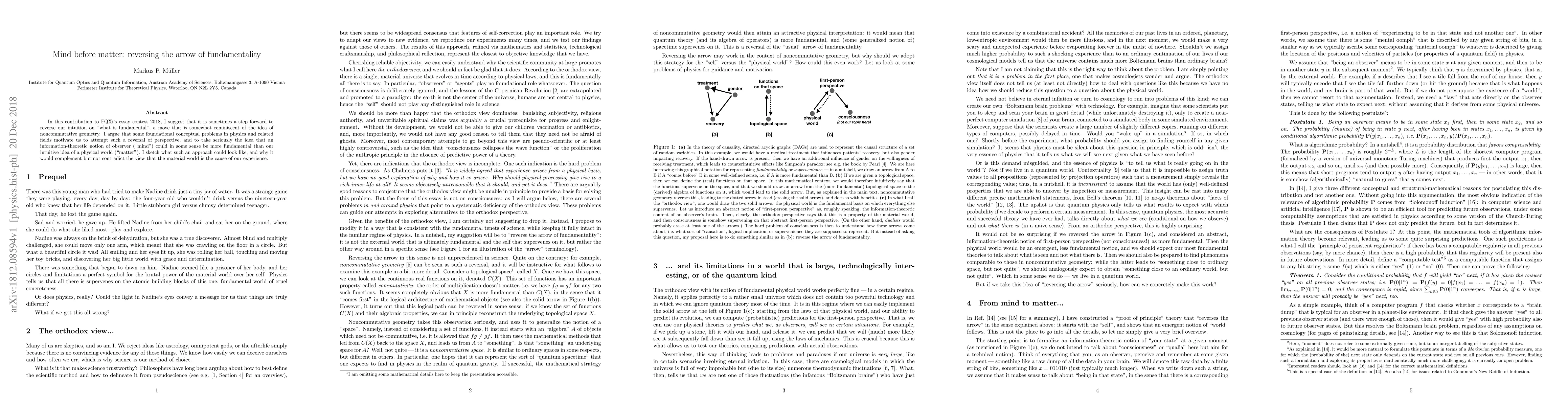 Thumbnail for Mind before matter: reversing the arrow of fundamentality