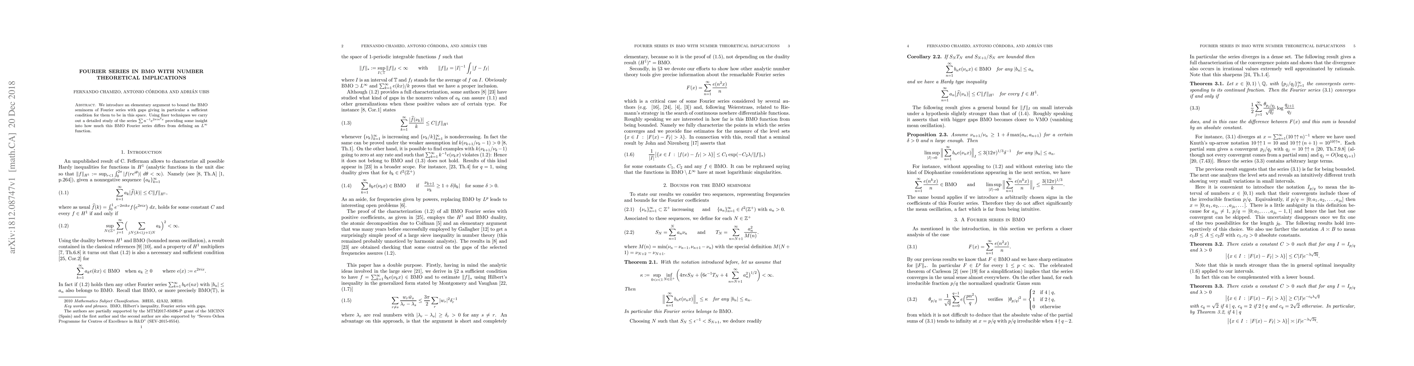 Thumbnail for Fourier series in BMO with number theoretical implications