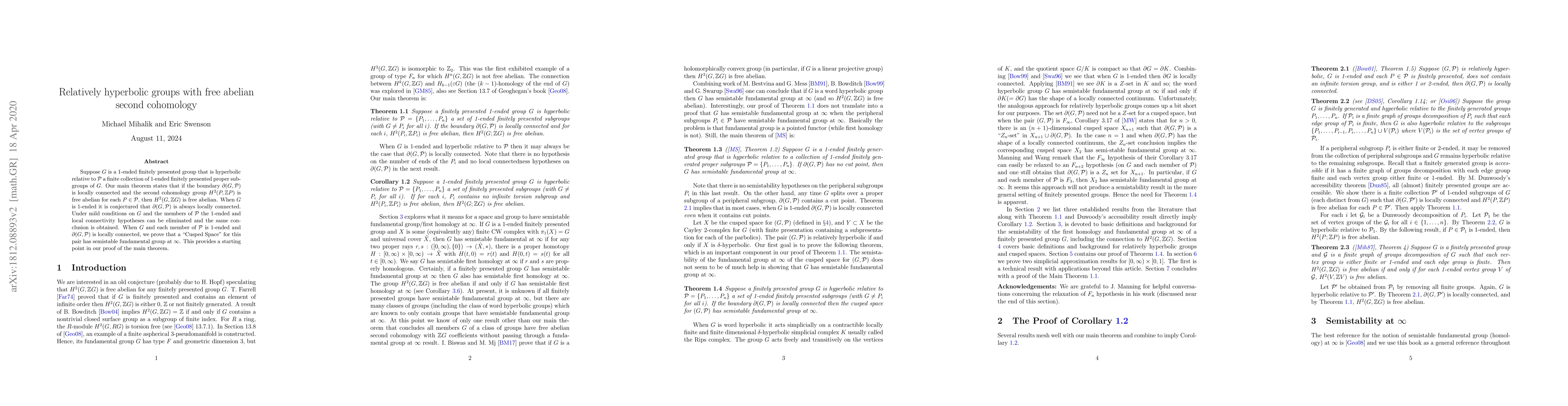 Thumbnail for Relatively hyperbolic groups with free abelian second cohomology