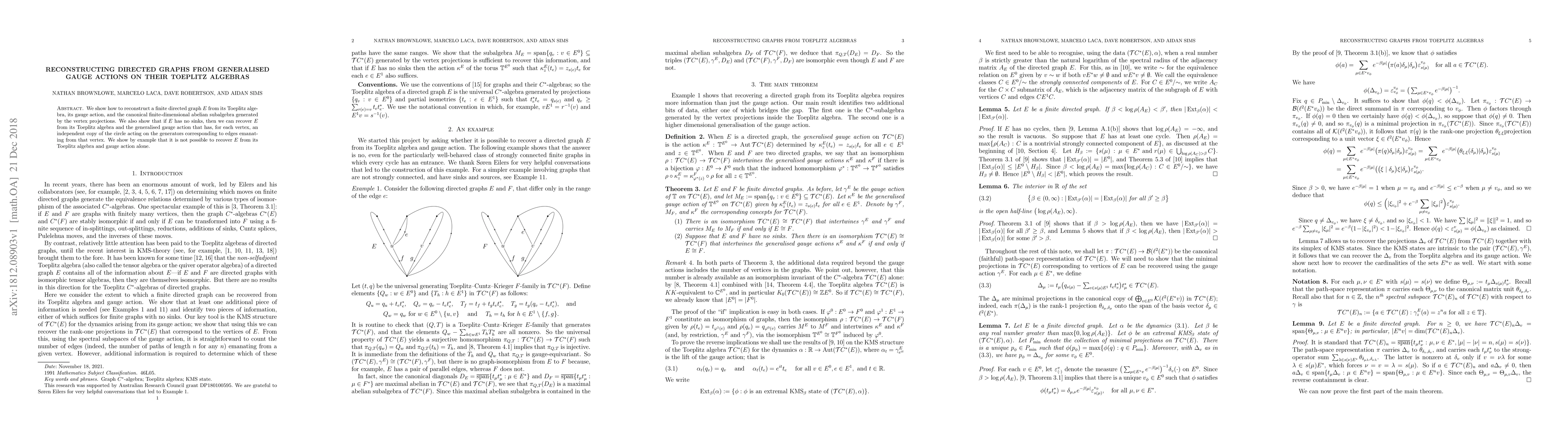 Thumbnail for Reconstructing directed graphs from generalised gauge actions on their
  Toeplitz algebras