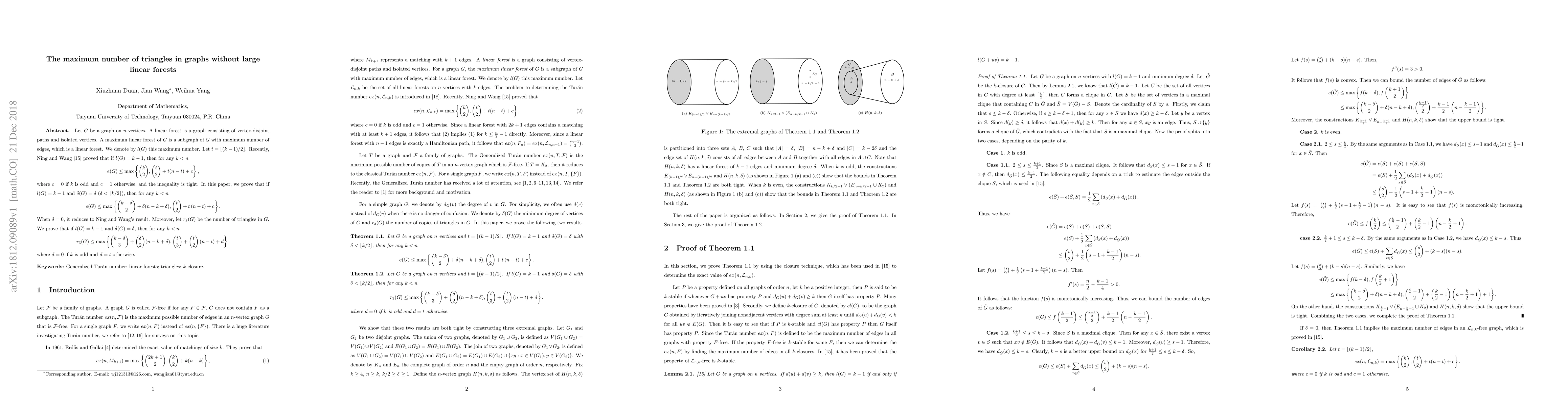 Thumbnail for The maximum number of triangles in graphs without large linear forests