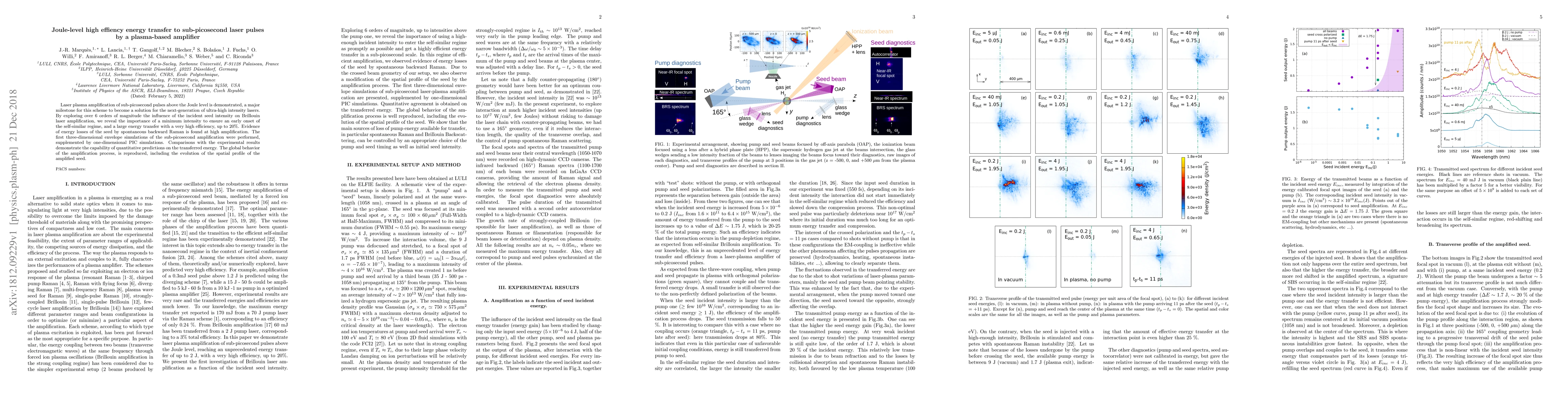 Thumbnail for Joule-level high effiency energy transfer to sub-picosecond laser pulses
  by a plasma-based amplifier
