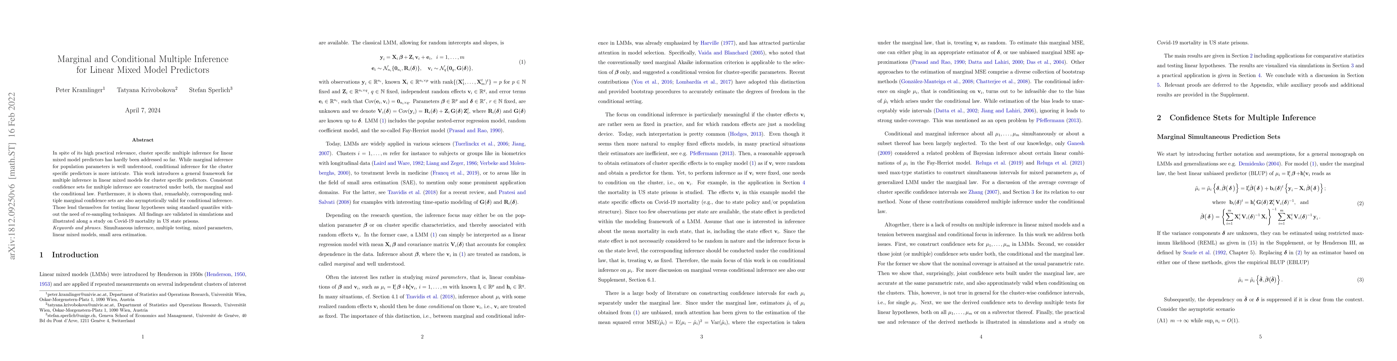 Thumbnail for Marginal and Conditional Multiple Inference for Linear Mixed Model
  Predictors