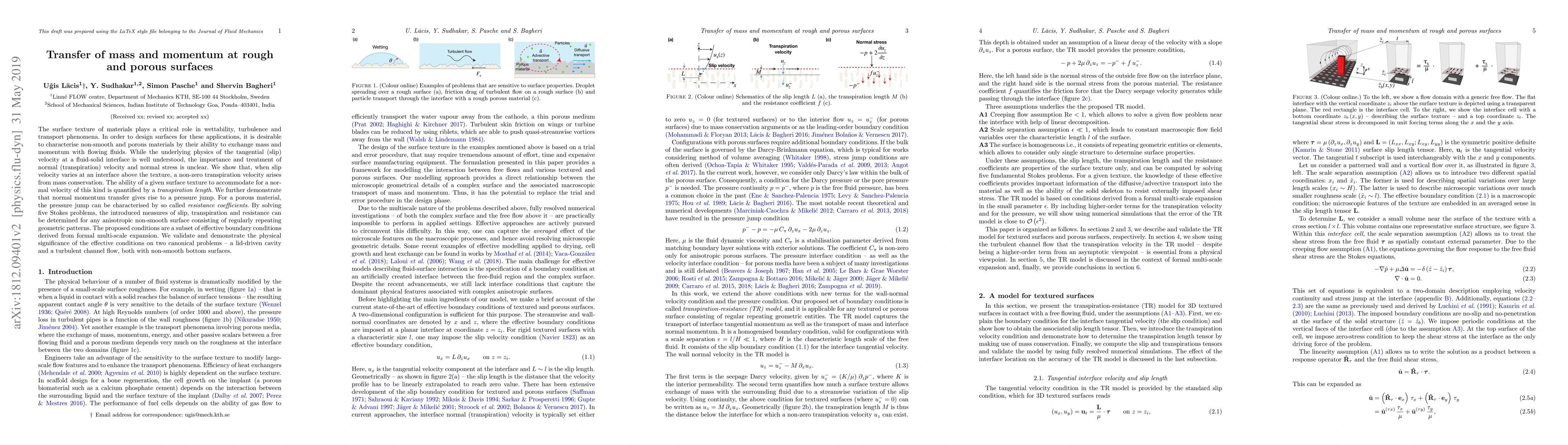Thumbnail for Transfer of mass and momentum at rough and porous surfaces