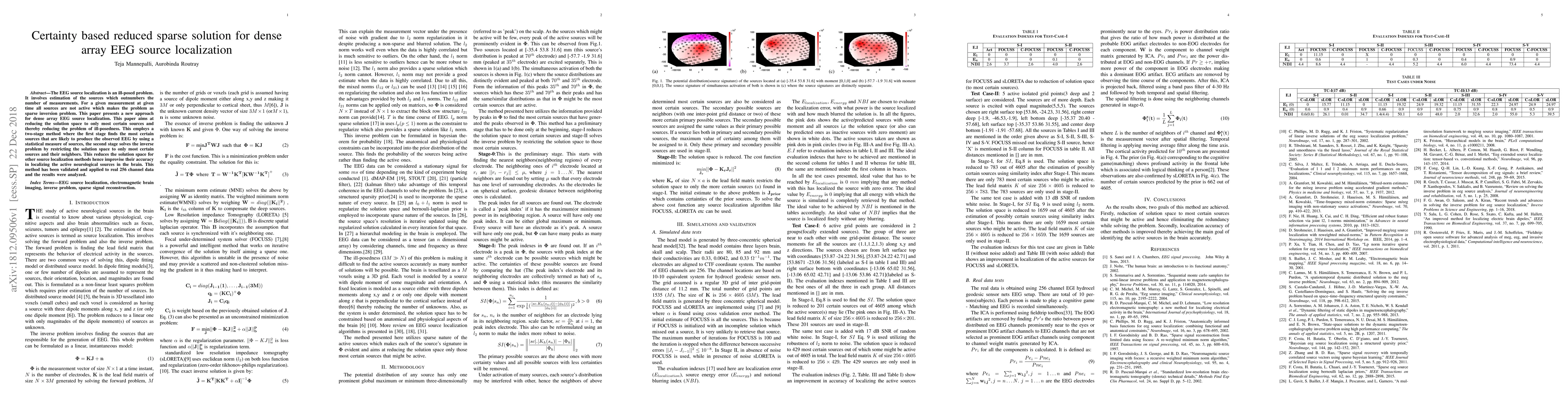 Thumbnail for Certainty based Reduced Sparse Solution for Dense Array EEG Source
  Localization