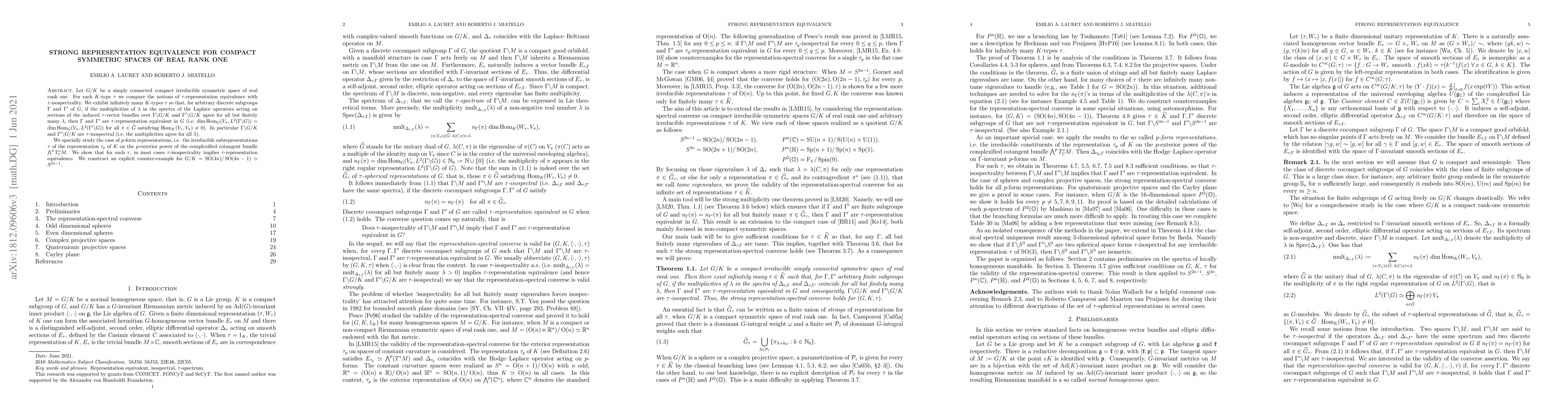 Thumbnail for Strong representation equivalence for compact symmetric spaces of real
  rank one