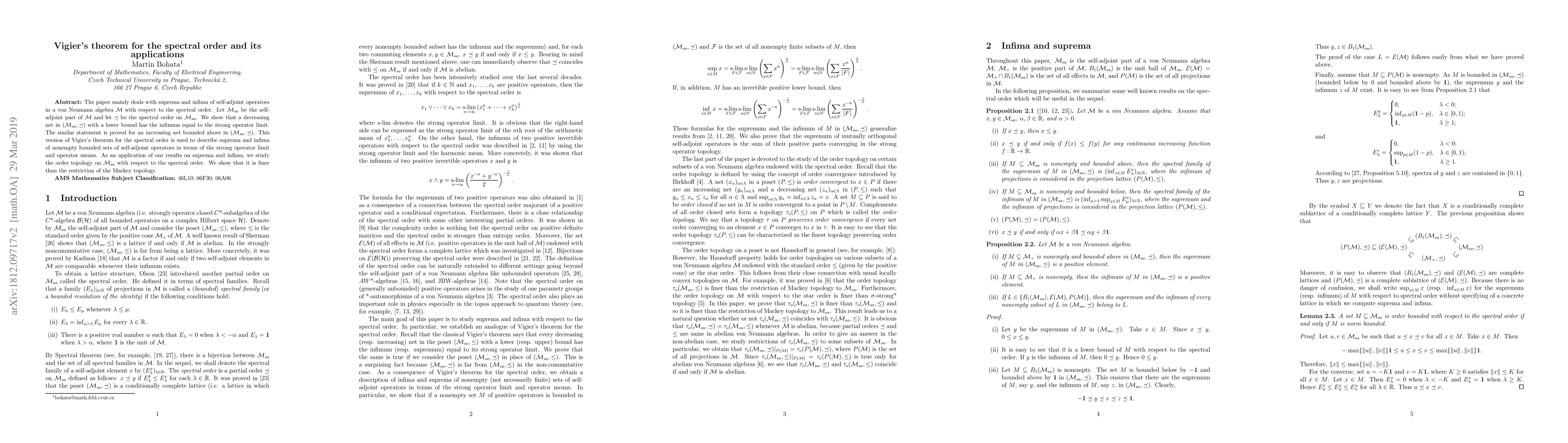 Thumbnail for Vigier's theorem for the spectral order and its applications