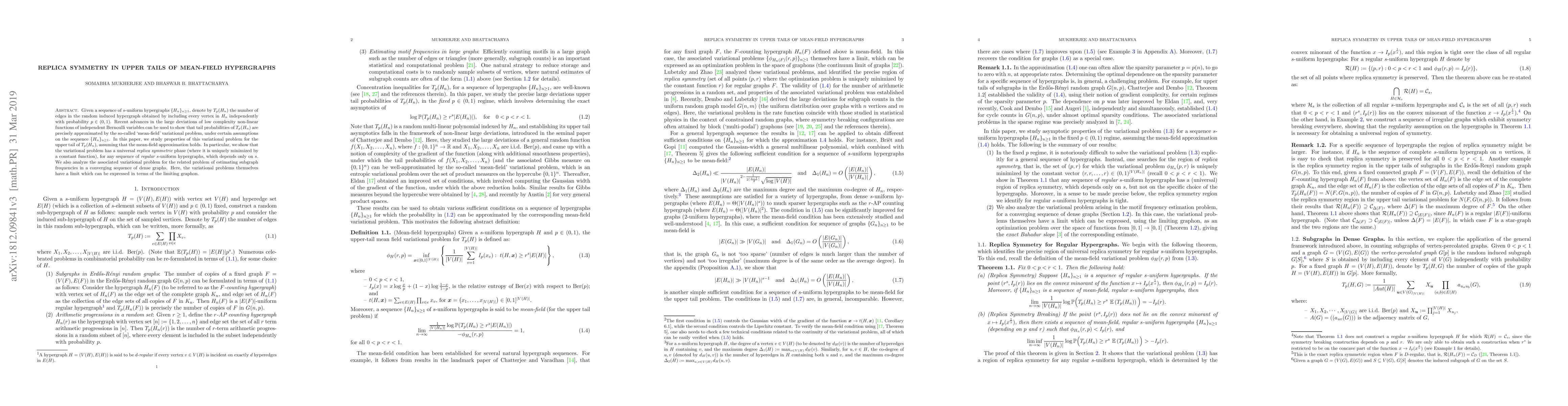 Thumbnail for Replica Symmetry in Upper Tails of Mean-Field Hypergraphs