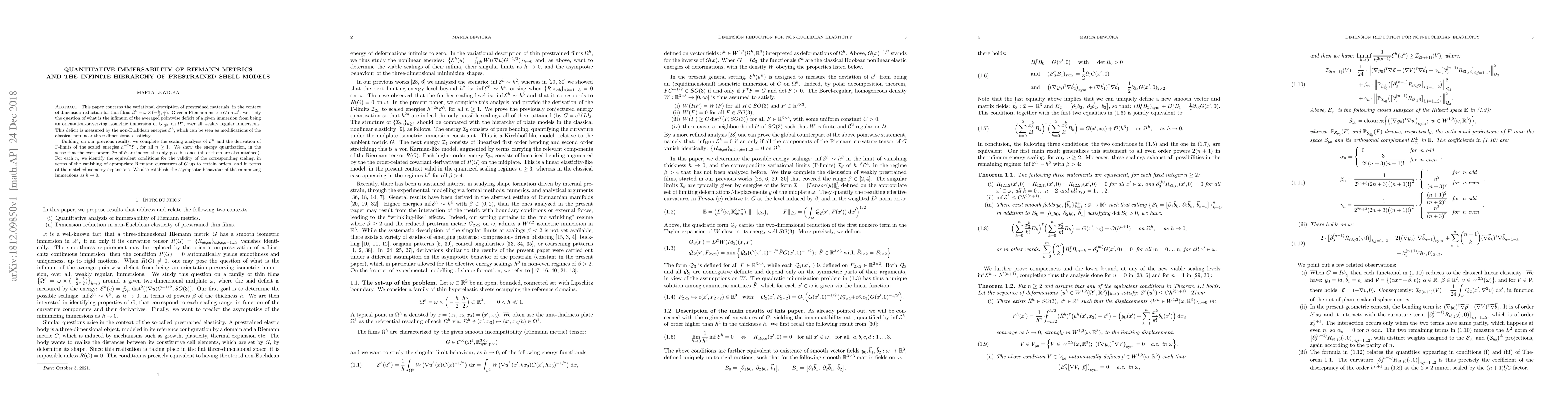 Thumbnail for Quantitative immersability of Riemann metrics and the infinite hierarchy
  of prestrained shell models