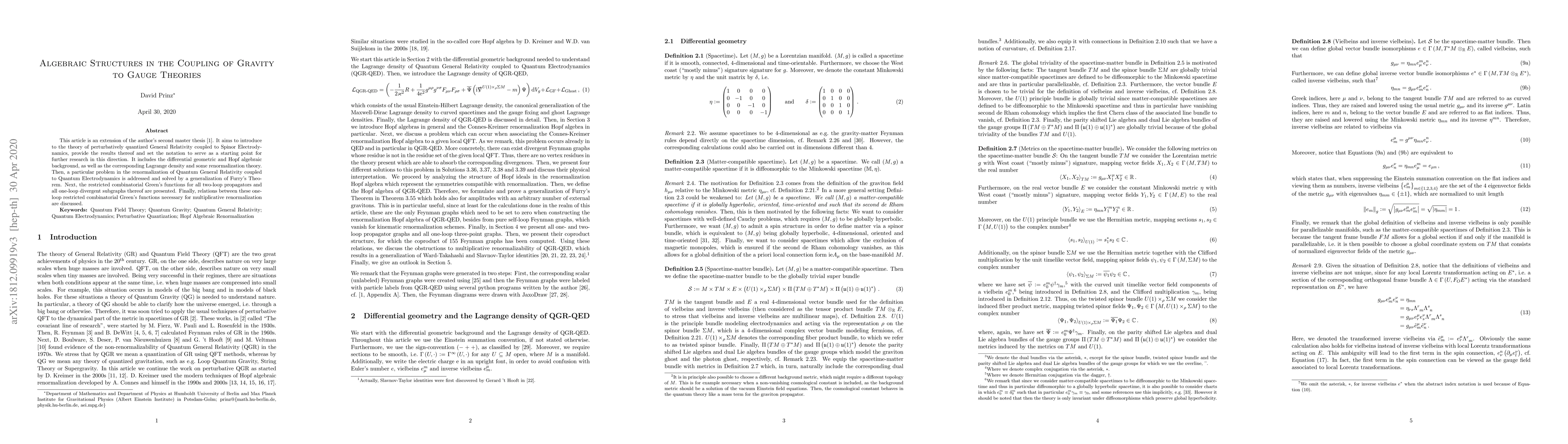 Thumbnail for Algebraic Structures in the Coupling of Gravity to Gauge Theories