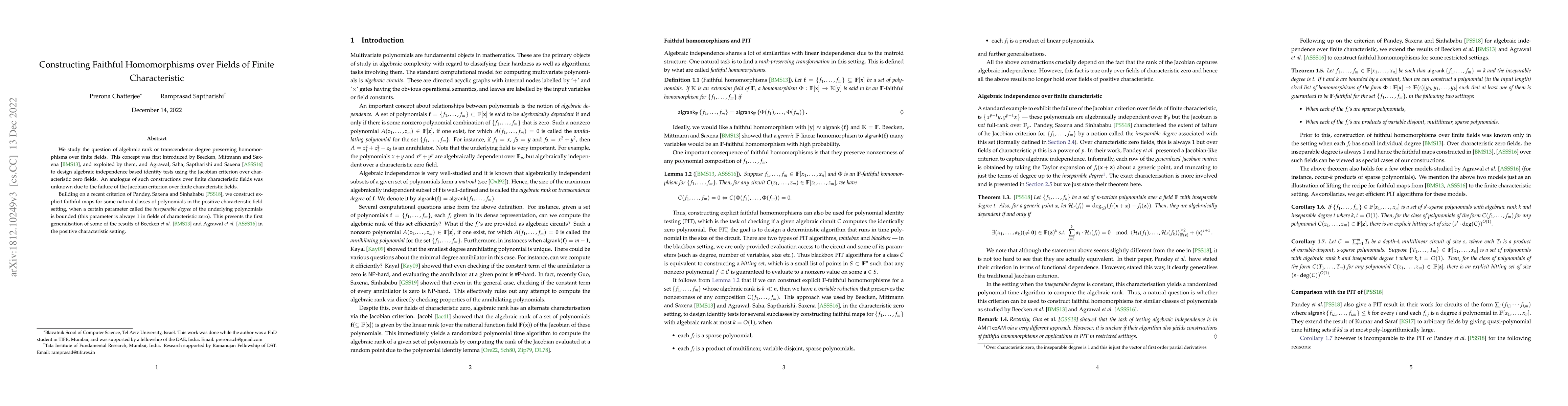 Thumbnail for Constructing Faithful Homomorphisms over Fields of Finite Characteristic