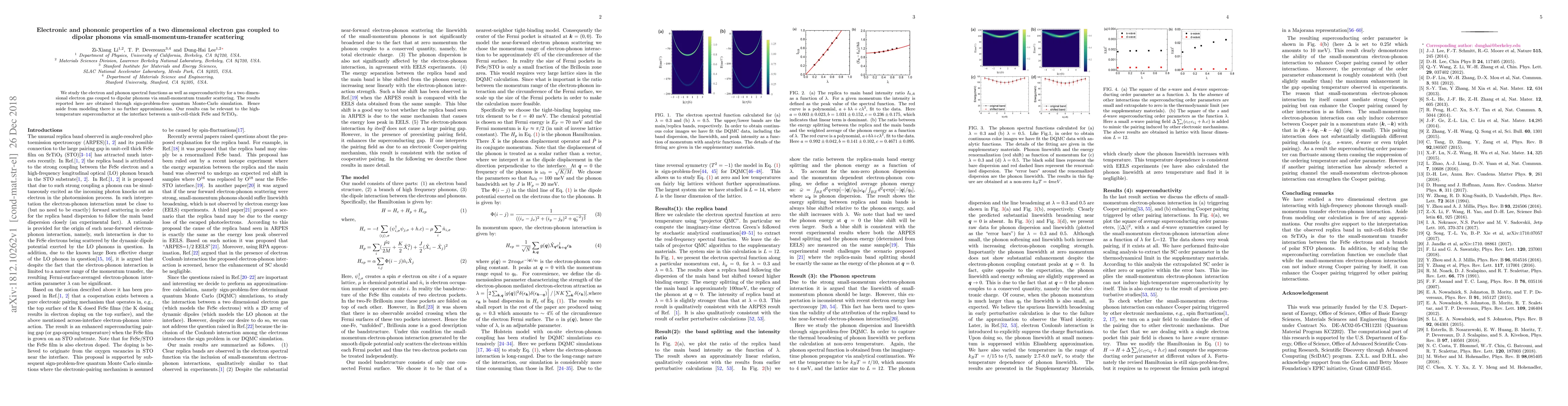 Thumbnail for Electronic and phononic properties of a two dimensional electron gas
  coupled to dipolar phonons via small-momentum-transfer scattering